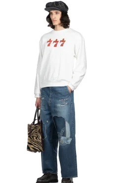 New Kapital 30-Knit Crew Sweatshirt (LUCKY BATTERY BIRD) - White