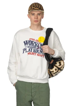 New Kapital 30-Knit Crew Sweatshirt (NIGHT SHIFT PROFILE RAINBOWY) - White