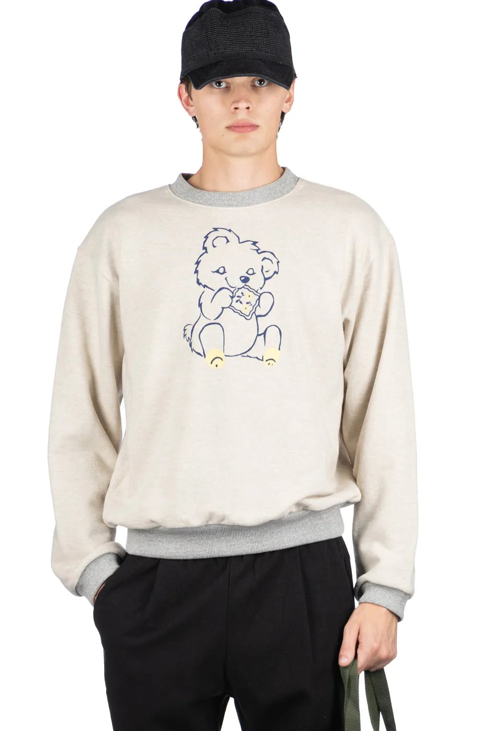 Outlet Kapital Knit Crew Sweatshirt (PECKISH Little Bear) - Natural x Grey