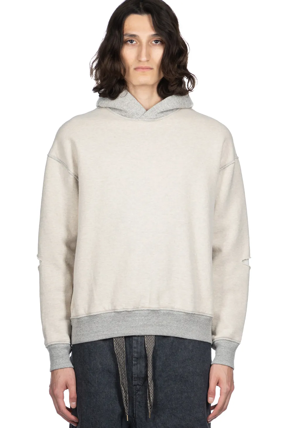 Sale Kapital Knit Rev ELBOW RIP Hoodie (PROFILE RAINBOWY) - Natural x Grey