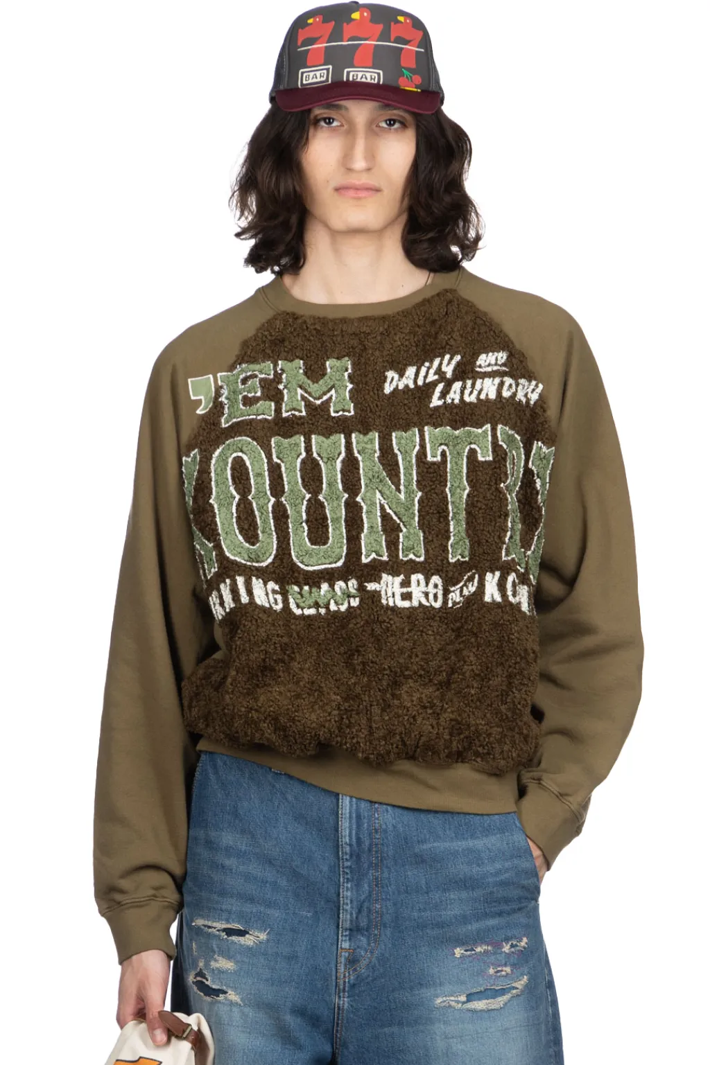 Sale Kapital Knit x Fur GRIZZLY SWT (EM KOUNTRY) - Khaki