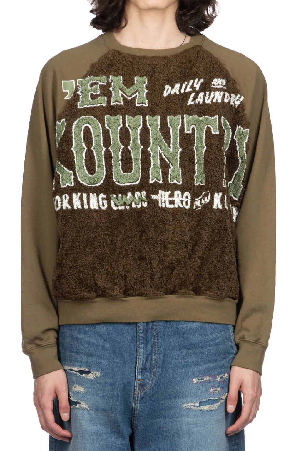 Sale Kapital Knit x Fur GRIZZLY SWT (EM KOUNTRY) - Khaki