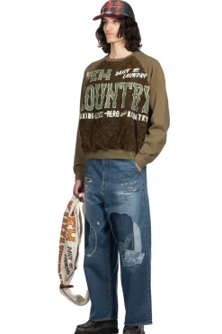 Sale Kapital Knit x Fur GRIZZLY SWT (EM KOUNTRY) - Khaki