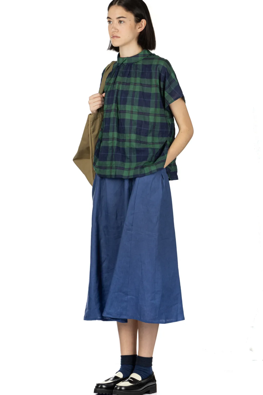 Outlet Nachukara Layered Collar Blouse - Navy Green