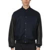 Fashion Kaptain Sunshine Leather Sleeve Award Jacket - Top Navy