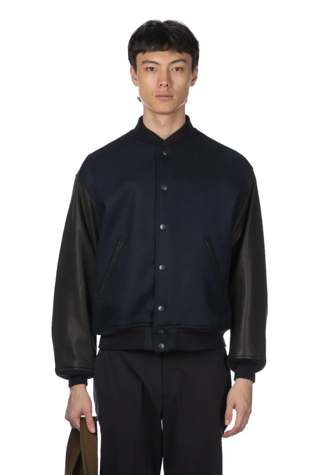 Fashion Kaptain Sunshine Leather Sleeve Award Jacket - Top Navy