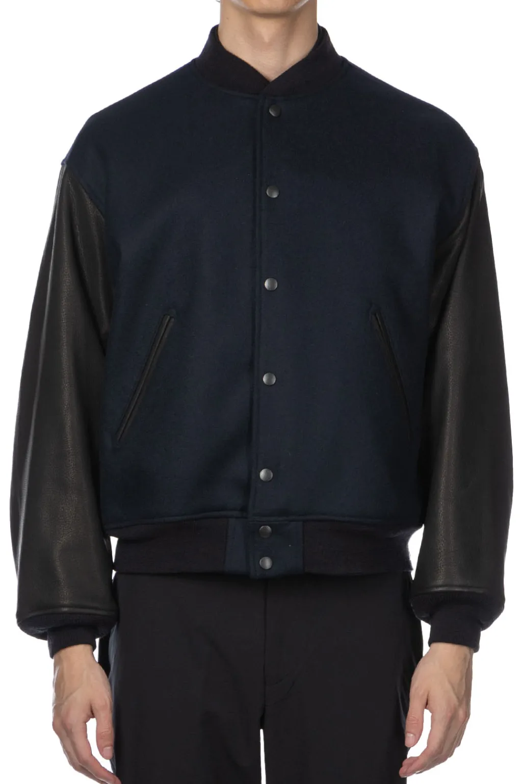 Fashion Kaptain Sunshine Leather Sleeve Award Jacket - Top Navy