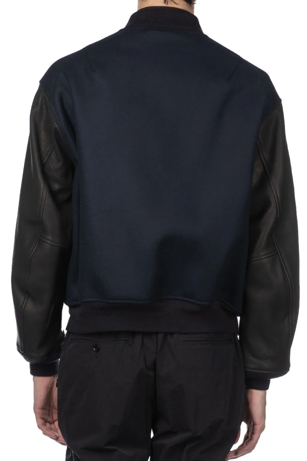 Fashion Kaptain Sunshine Leather Sleeve Award Jacket - Top Navy