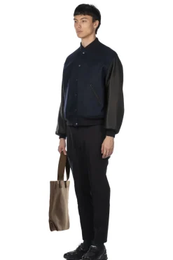 Fashion Kaptain Sunshine Leather Sleeve Award Jacket - Top Navy