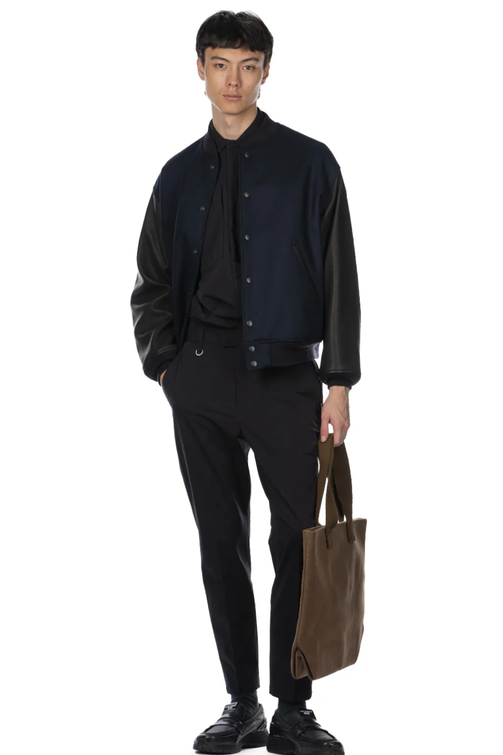 Fashion Kaptain Sunshine Leather Sleeve Award Jacket - Top Navy