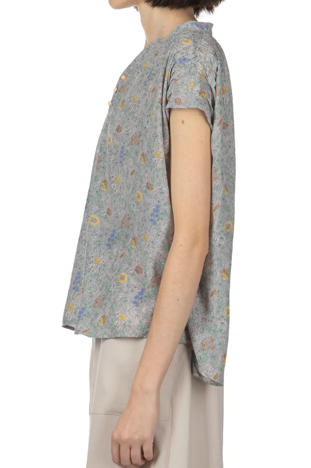 Outlet Manon Liberty Flower V-Neck Shirring Blouse - Grey