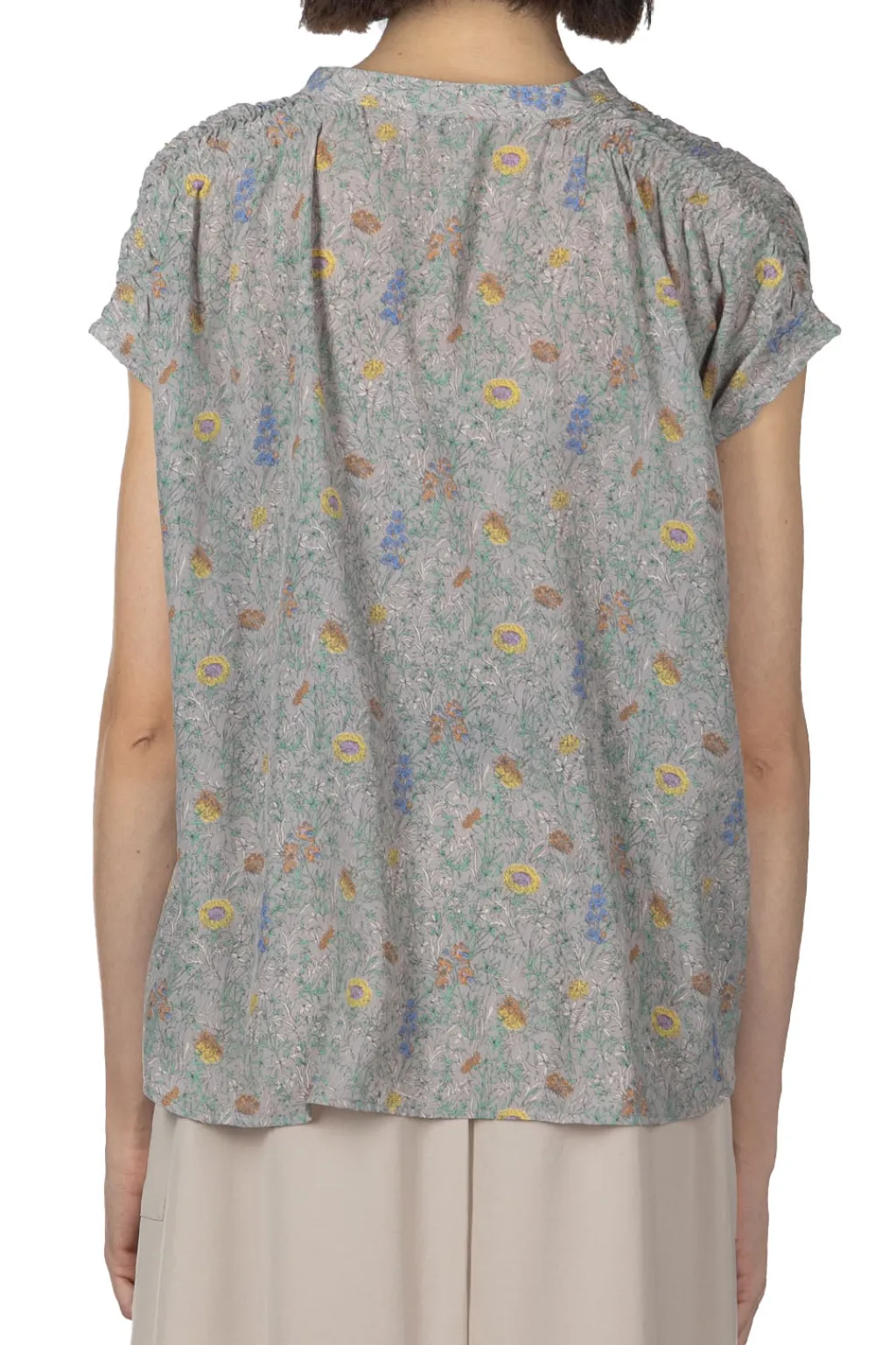 Outlet Manon Liberty Flower V-Neck Shirring Blouse - Grey