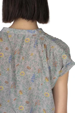 Outlet Manon Liberty Flower V-Neck Shirring Blouse - Grey