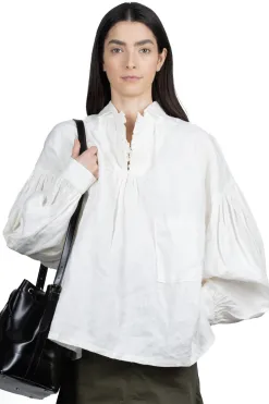 Online Kapital Linen Canvas Frill GYPSY Blouse - White