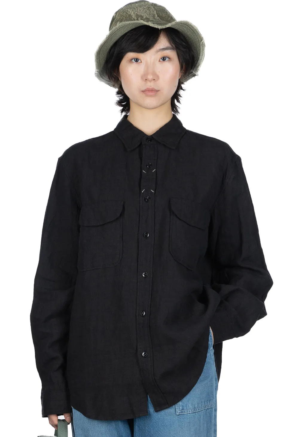Discount Kapital Linen CLIP Shirt - Black