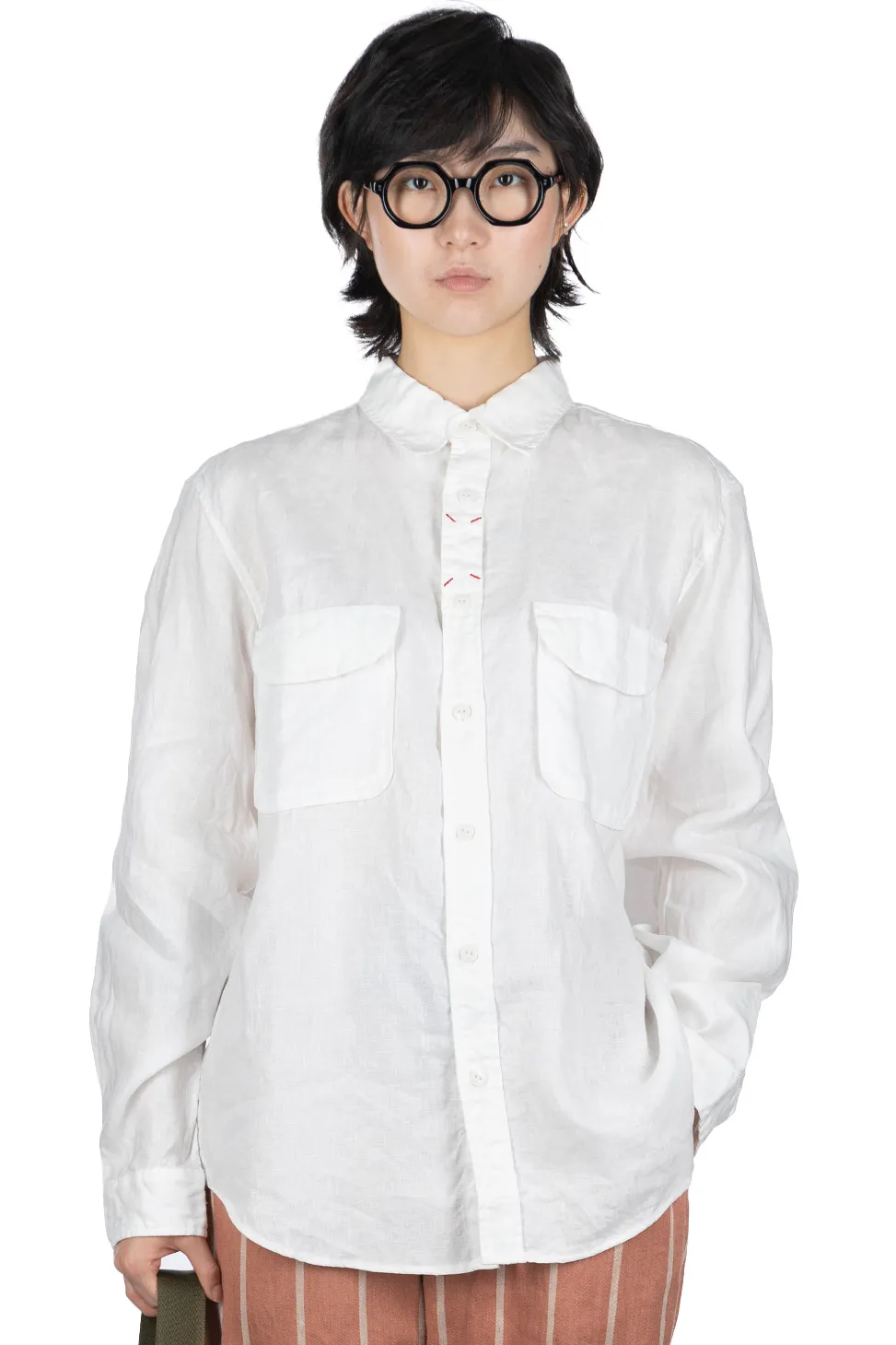 Fashion Kapital Linen CLIP Shirt - White