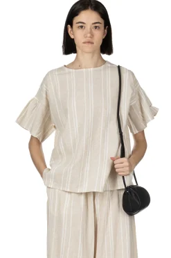 Outlet Nachukara Linen Cotton Check Pullover - Natural Stripe