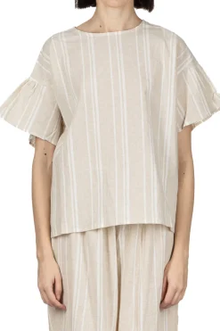 Outlet Nachukara Linen Cotton Check Pullover - Natural Stripe
