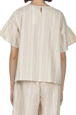 Outlet Nachukara Linen Cotton Check Pullover - Natural Stripe