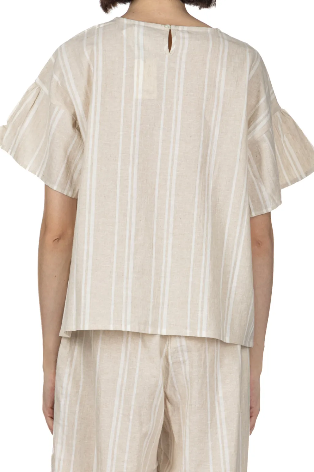 Outlet Nachukara Linen Cotton Check Pullover - Natural Stripe