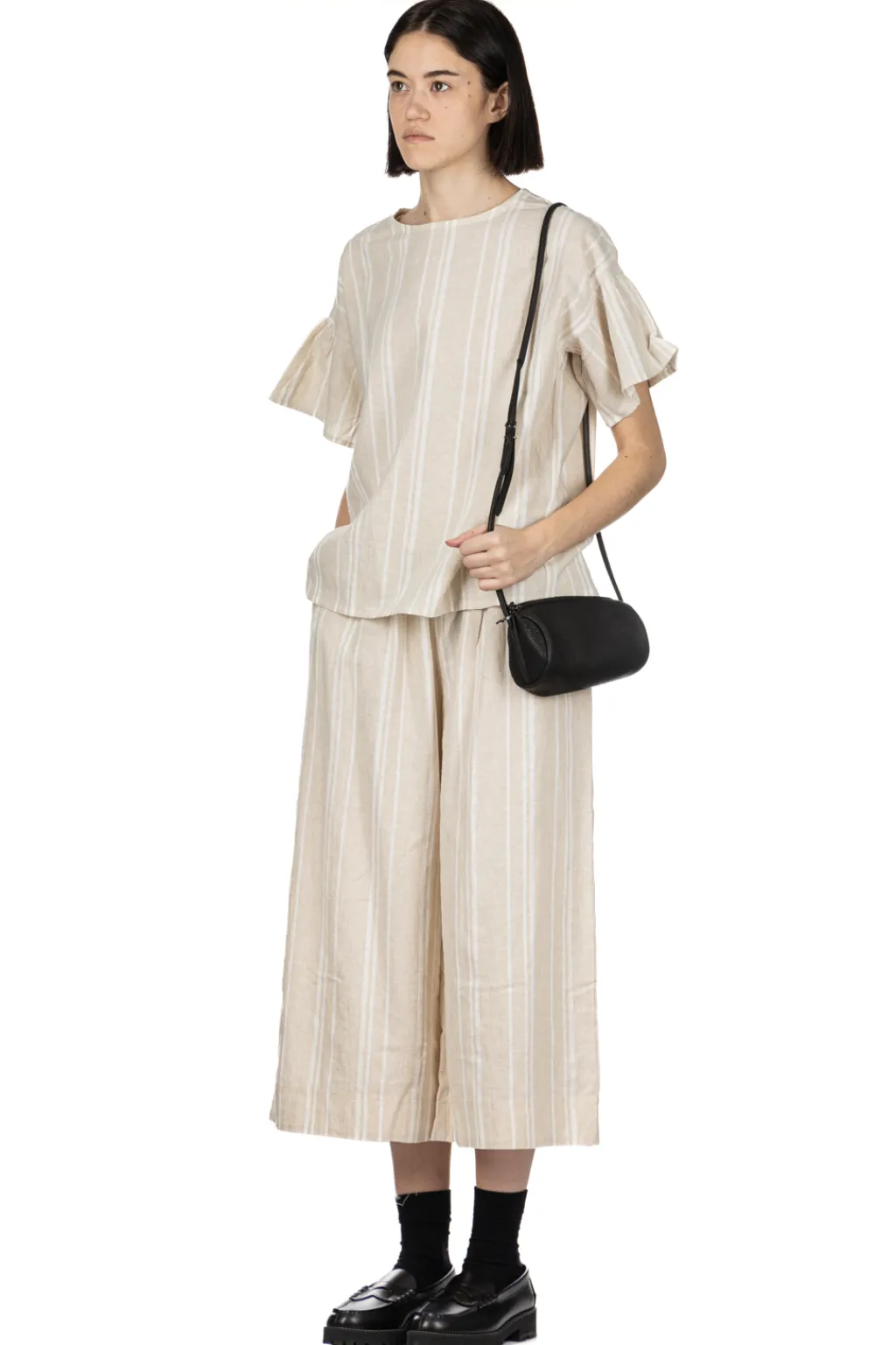 Outlet Nachukara Linen Cotton Check Pullover - Natural Stripe