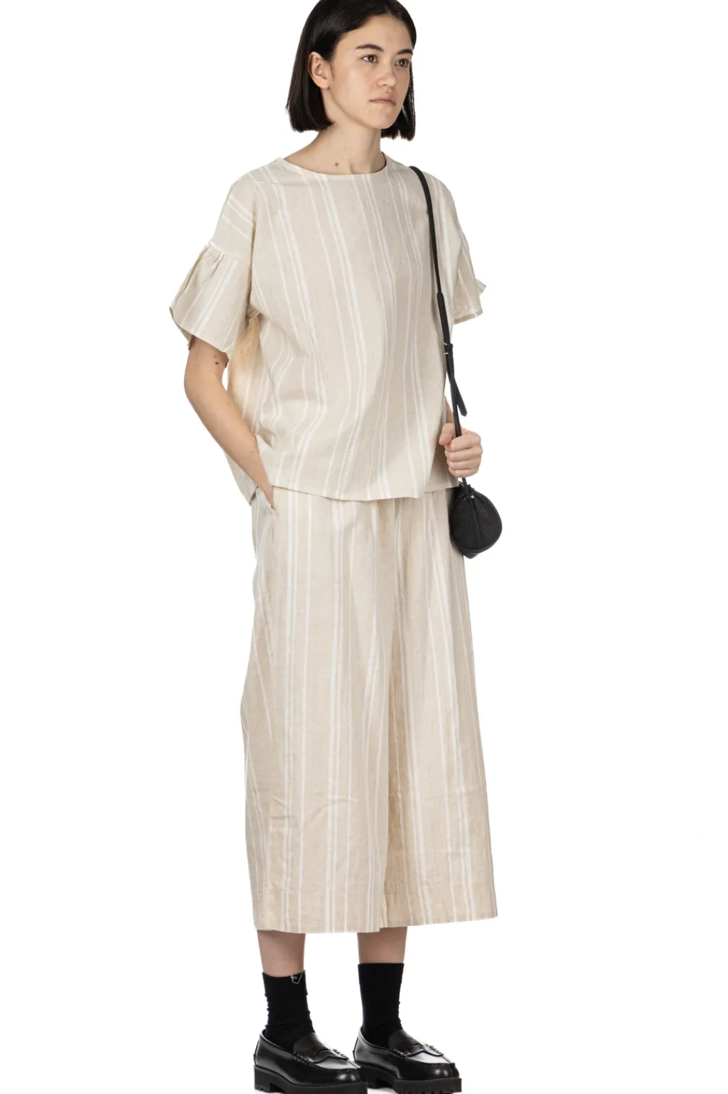 Outlet Nachukara Linen Cotton Check Pullover - Natural Stripe