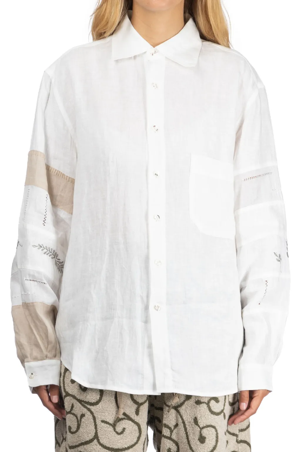 Hot Kapital Linen Drawn Work Hippie Sleeve Shirt
