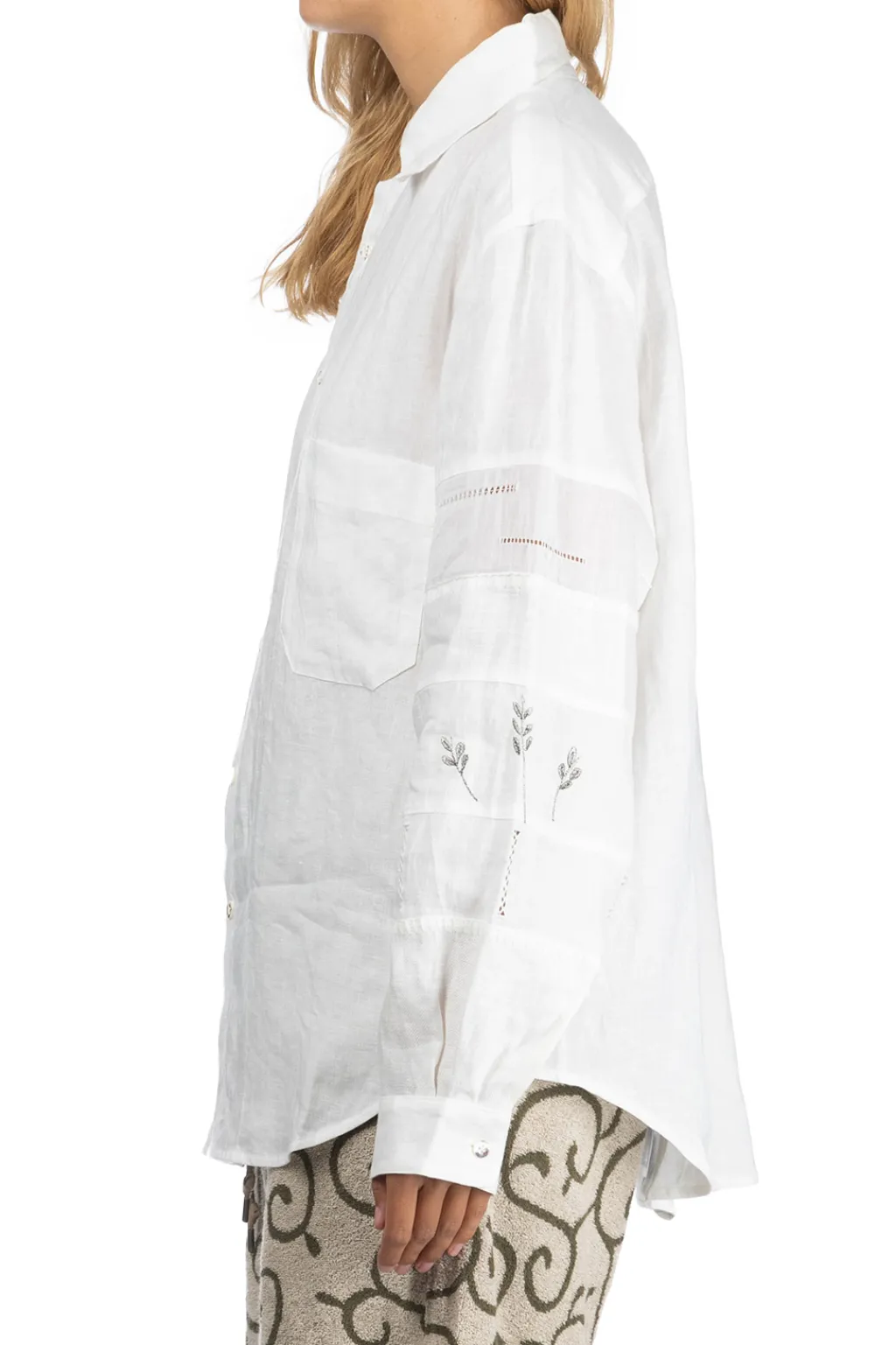 Hot Kapital Linen Drawn Work Hippie Sleeve Shirt
