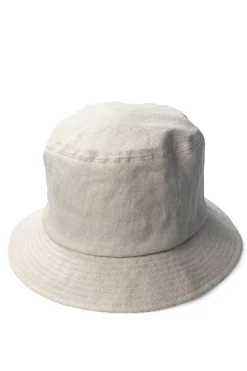 Fashion Cableami Linen Herringbone Bucket Hat - Ecru