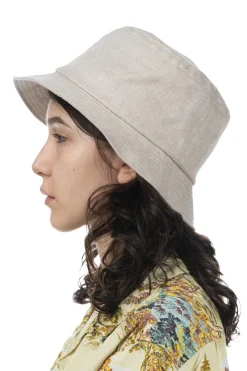 Fashion Cableami Linen Herringbone Bucket Hat - Ecru