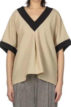 Hot Manon Linen Nylon Over Vest Blouse - Beige