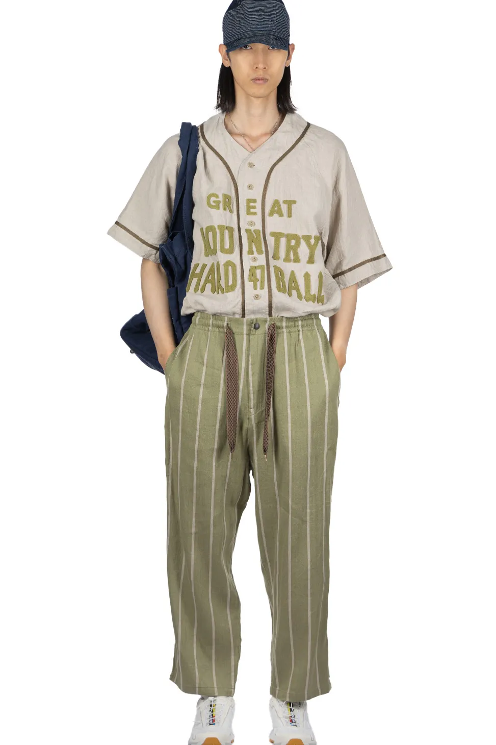 Outlet Kapital Linen PHILLIES Stripe EASY Pants - Khaki