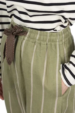 Hot Kapital Linen PHILLIES Stripe EASY Pants - Khaki