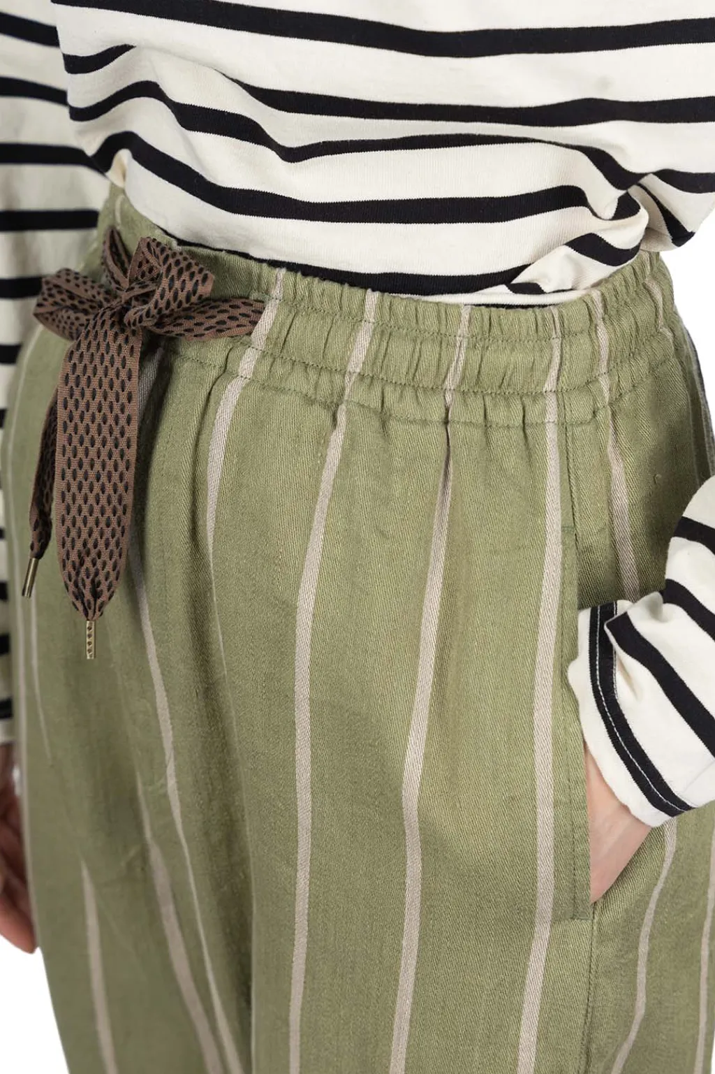 Hot Kapital Linen PHILLIES Stripe EASY Pants - Khaki