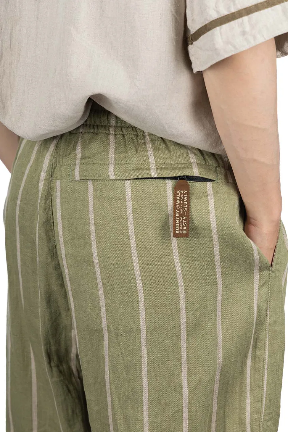 Outlet Kapital Linen PHILLIES Stripe EASY Pants - Khaki