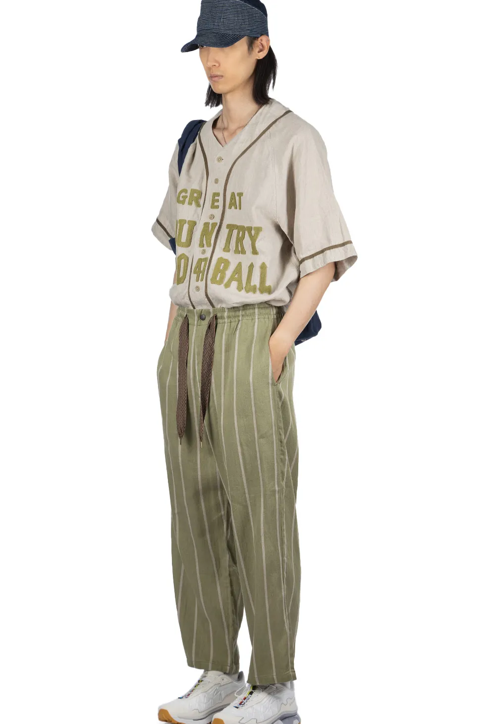 Outlet Kapital Linen PHILLIES Stripe EASY Pants - Khaki