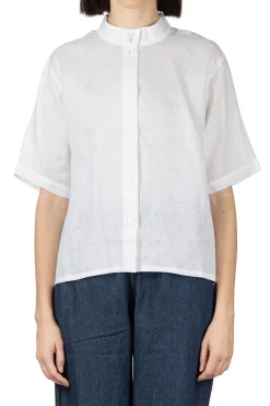 Discount Nachukara Linen Stand Collar Shirt - White