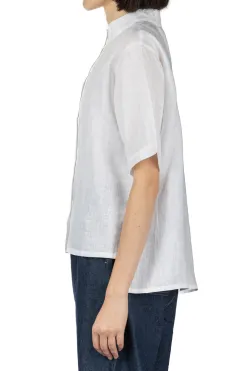 Discount Nachukara Linen Stand Collar Shirt - White