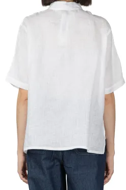 Discount Nachukara Linen Stand Collar Shirt - White