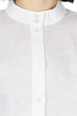 Discount Nachukara Linen Stand Collar Shirt - White