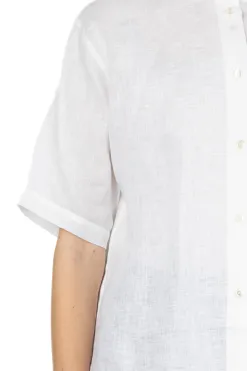 Discount Nachukara Linen Stand Collar Shirt - White