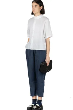 Discount Nachukara Linen Stand Collar Shirt - White
