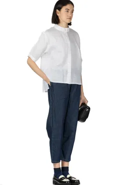 Discount Nachukara Linen Stand Collar Shirt - White