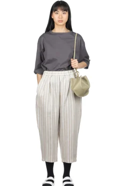 Sale Nachukara Linen Stripe 2 Tuck Pants - Beige