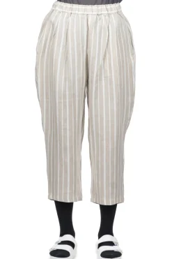 Sale Nachukara Linen Stripe 2 Tuck Pants - Beige