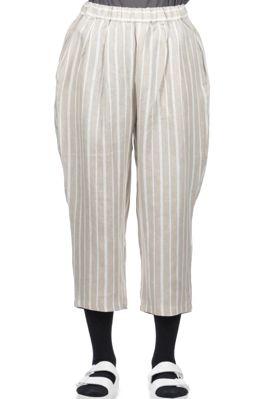 Sale Nachukara Linen Stripe 2 Tuck Pants - Beige