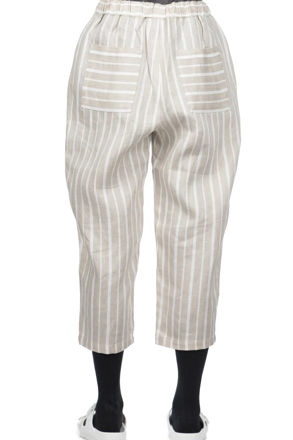 Sale Nachukara Linen Stripe 2 Tuck Pants - Beige