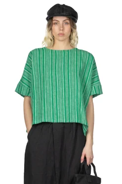 Discount Nachukara Linen Stripe Wide Pullover - Green