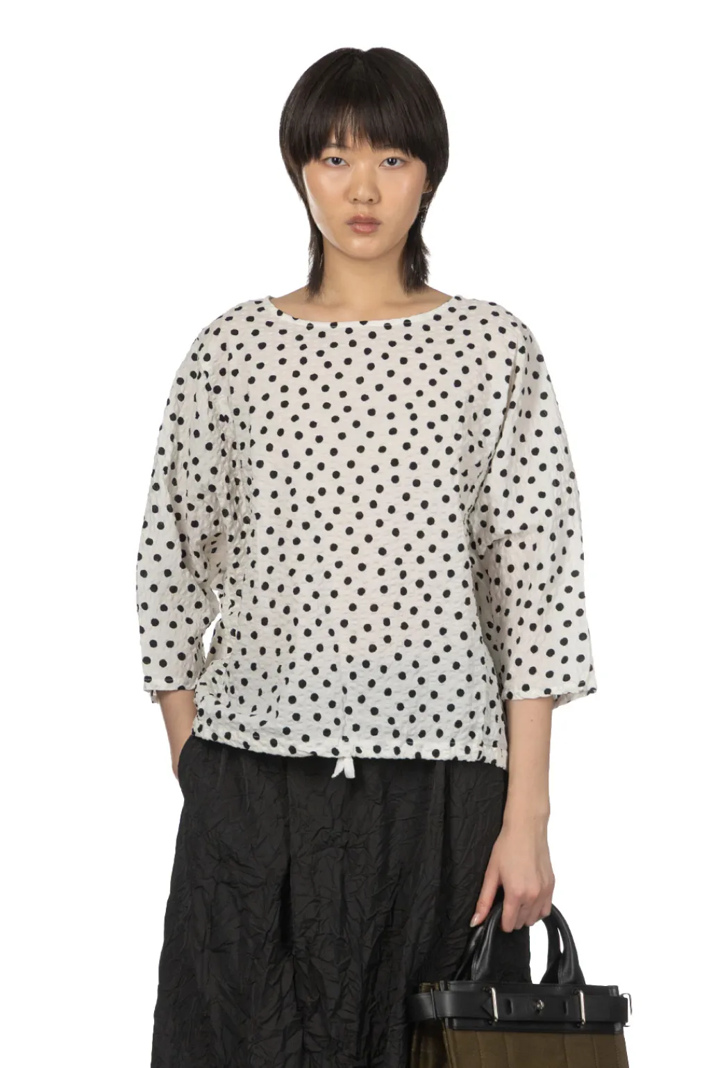 Fashion NARU Lone Ripple Dot Shirt - White x Black