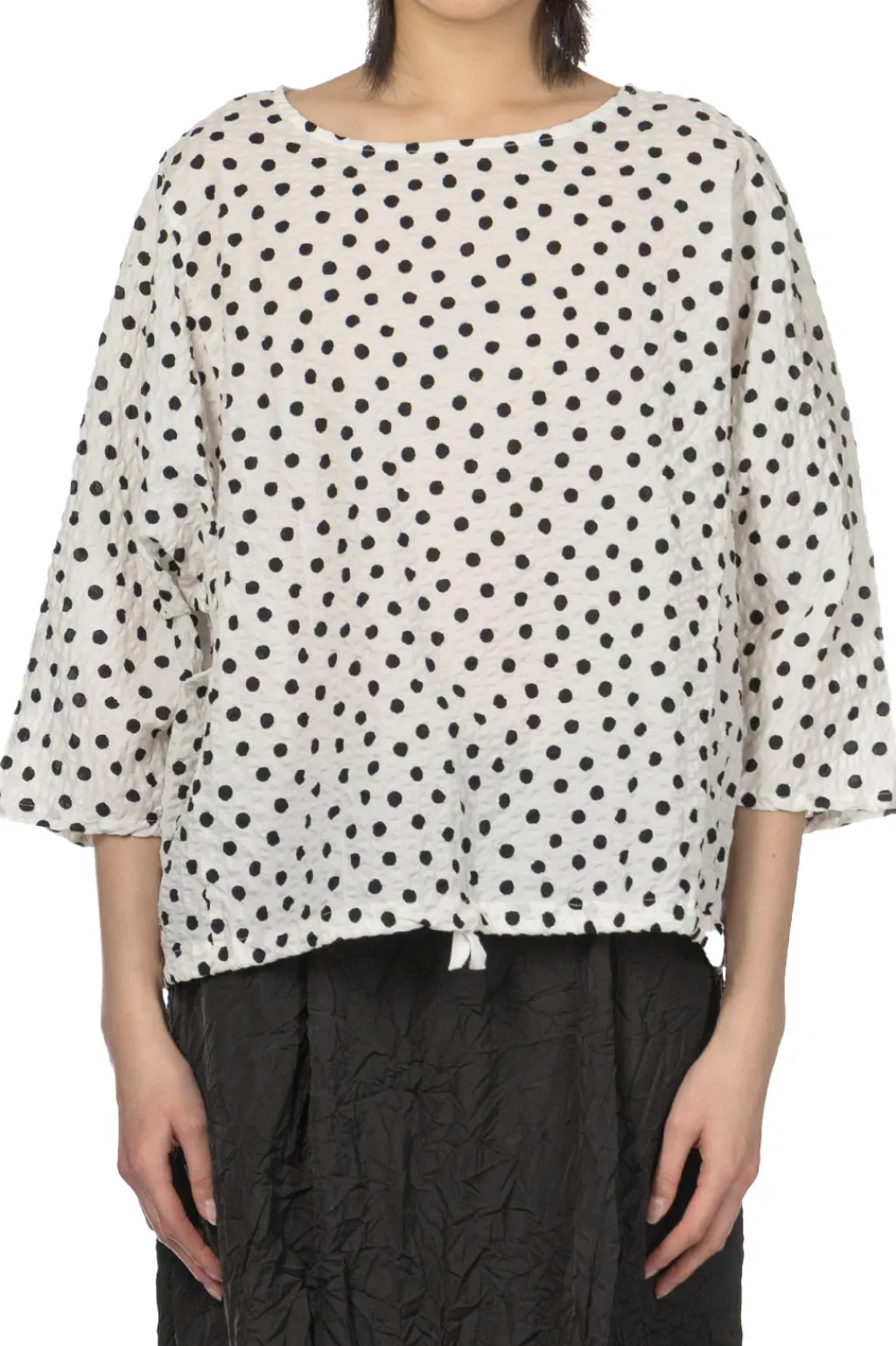 Fashion NARU Lone Ripple Dot Shirt - White x Black